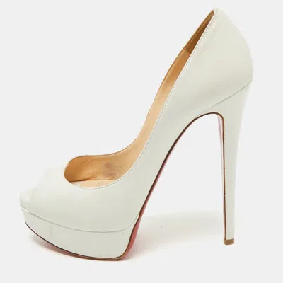 Pre-owned Christian Louboutin White Leather Lady Peep Toe Pumps Size 37.5