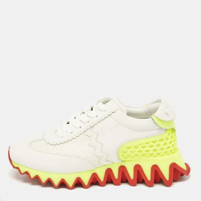 Pre-owned Christian Louboutin White Leather Loubi Shark Lace Up Sneakers Size 35.5