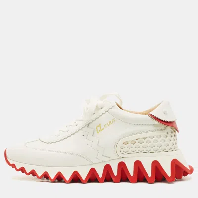 Pre-owned Christian Louboutin White Leather Loubishark Sneakers Size 38