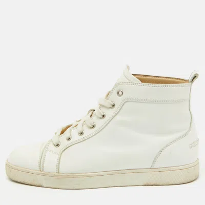 Pre-owned Christian Louboutin White Leather Louis High Top Sneakers Size 43