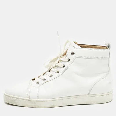 Pre-owned Christian Louboutin White Leather Louis High Top Sneakers Size 43