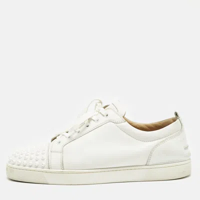 Pre-owned Christian Louboutin White Leather Louis Junior Spikes Lace Up Sneakers Size 45.5