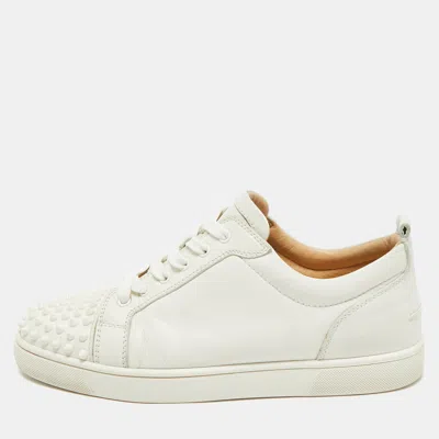 Pre-owned Christian Louboutin White Leather Louis Junior Spikes Low Top Sneakers Size 43.5