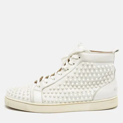 Pre-owned Christian Louboutin White Leather Louis Spike High Top Sneakers Size 44.5