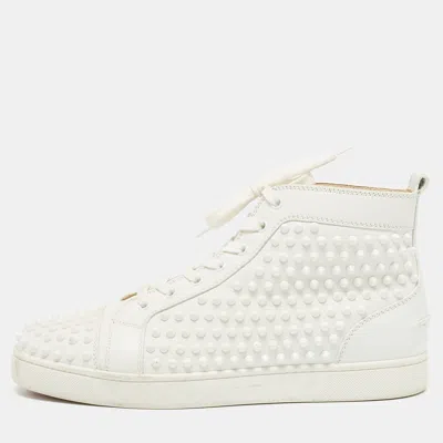 Pre-owned Christian Louboutin White Leather Louis Spikes High Top Trainers Size 42.5