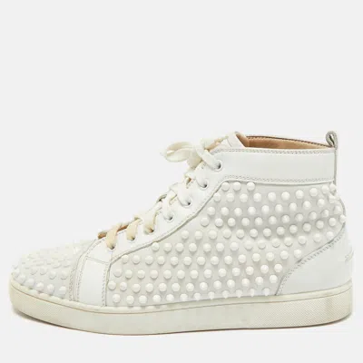 Pre-owned Christian Louboutin White Leather Louis Spikes High Top Sneakers Size 43
