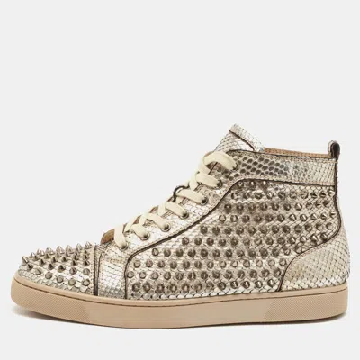 Pre-owned Christian Louboutin White Leather Louis Spikes High Top Sneakers Size 43.5