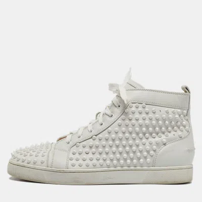 Pre-owned Christian Louboutin White Leather Louis Spikes High Top Sneakers Size 44.5