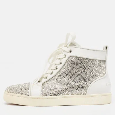 Pre-owned Christian Louboutin White Leather Louis Strass Sneakers Size 35