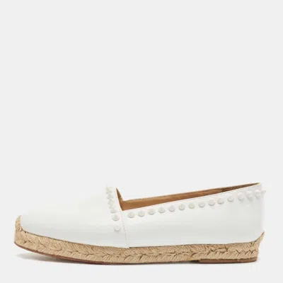 Pre-owned Christian Louboutin White Leather Melides Spike Trim Espadrille Flats Size 36