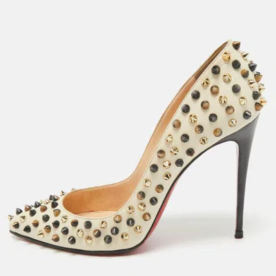 Pre-owned Christian Louboutin White Leather Multicolor Spikes Pigalle Pumps Size 39.5