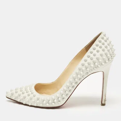 Pre-owned Christian Louboutin White Leather Pigalle Spikes Pointed Toe Pumps Size 38.5