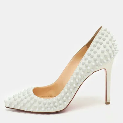 Pre-owned Christian Louboutin White Leather Pigalle Spikes Pumps Size 37.5