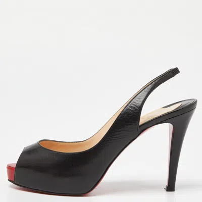 Pre-owned Christian Louboutin White Leather Private Number Platform Slingback Sandals Size 36.5 In Black