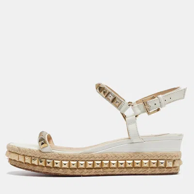 Pre-owned Christian Louboutin White Leather Pyraclou Spike Espadrilles Sandals Size 39