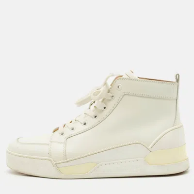Pre-owned Christian Louboutin White Leather Rankick High Top Sneakers Size 42