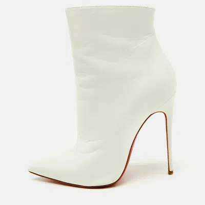 Pre-owned Christian Louboutin White Leather So Kate Ankle Length Boots Size 35.5
