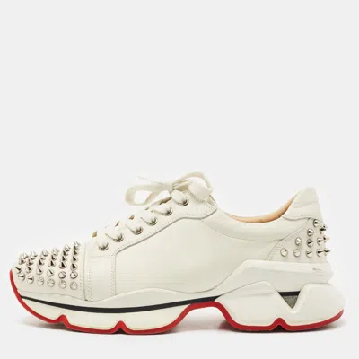Pre-owned Christian Louboutin White Leather Spike Lace Up Sneakers Size 39.5