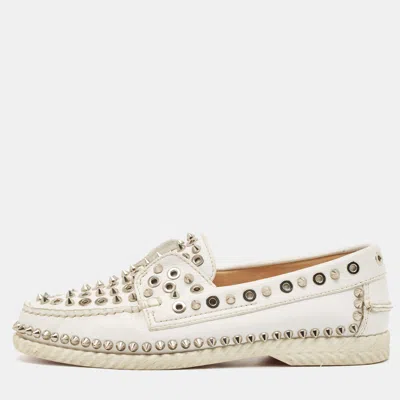 Pre-owned Christian Louboutin White Leather Steckel Loafers Size 38.5