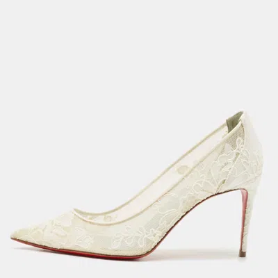 Pre-owned Christian Louboutin White Mesh And Lace Follies Strass Pumps Size 36