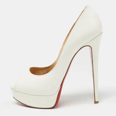 Pre-owned Christian Louboutin White Patent Leather Lady Peep Pumps Size 37