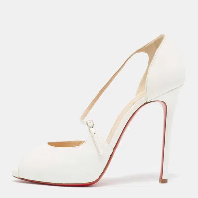 Pre-owned Christian Louboutin White Patent Leather Peep Toe D'orsay Pumps Size 39.5