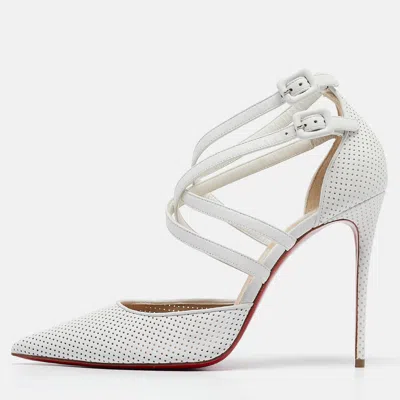 Pre-owned Christian Louboutin White Perforated Leather Victororilla Ankle Wrap Pumps Size 40