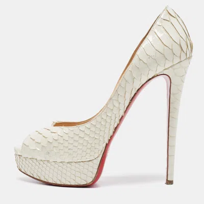 Pre-owned Christian Louboutin White Python Lady Peep Pumps Size 41