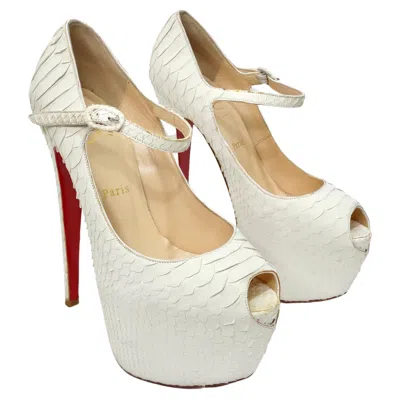 Pre-owned Christian Louboutin White Python Leather Platform Heels