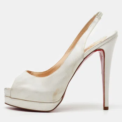 Pre-owned Christian Louboutin White Satin Lady Peep Toe Slingback Platform Pumps Size 38