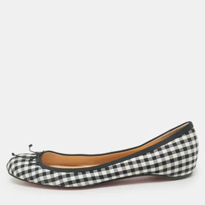 Pre-owned Christian Louboutin White/black Canvas Ballet Flats Size 39.5