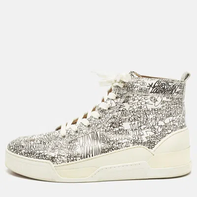 Pre-owned Christian Louboutin White/black Graffiti Leather Aurelien High Top Sneakers Size 43.5