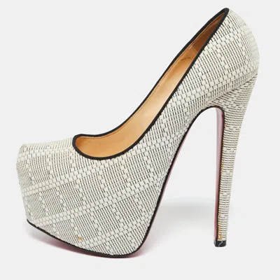 Pre-owned Christian Louboutin White/black Raffia Daffodile Platform Pumps Size 36.5