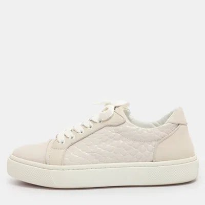 Pre-owned Christian Louboutin White/cream Croc Embossed Leather Vieirissima Sneakers Size 39