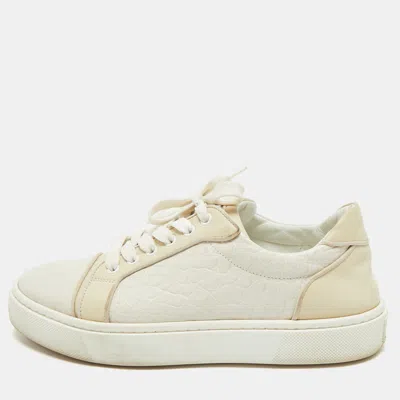 Pre-owned Christian Louboutin White/cream Croc Embossed Leather Vieirissima Sneakers Size 40