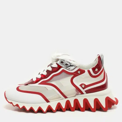 Pre-owned Christian Louboutin White/red Leather And Mesh Sharkina Low Top Sneakers Size 36.5