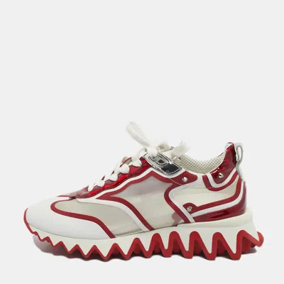 Pre-owned Christian Louboutin White/red Mesh And Patent Leather Sharkina Sneakers Size 38