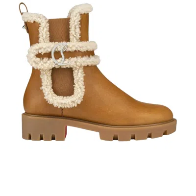 Pre-owned Christian Louboutin Wmns Cl Chelsea Booty Lug Flat 'terra Lin' | Tan | Women's Size 37 In Brown