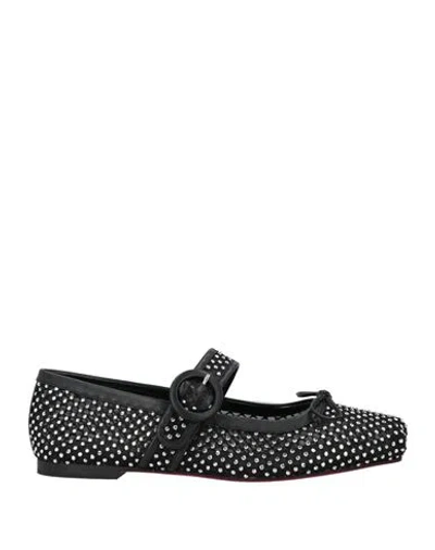 Christian Louboutin Woman Ballet Flats Black Size 11 Textile Fibers, Leather