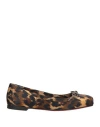 Christian Louboutin Woman Ballet Flats Camel Size 7 Leather, Textile Fibers In Brown