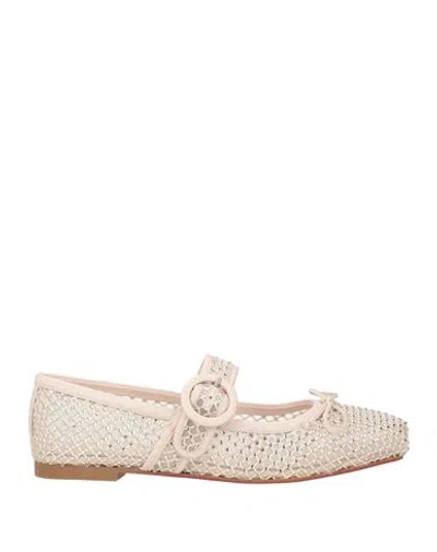 Christian Louboutin Woman Ballet Flats Off White Size 8 Leather, Textile Fibers