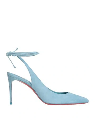 Christian Louboutin Woman Pumps Sky Blue Size 8 Calfskin In Blue