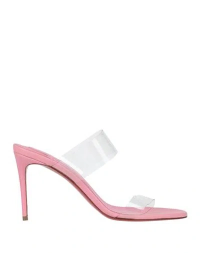 Christian Louboutin Woman Sandals Transparent Size 7 Thermoplastic Polyurethane, Leather In Pink