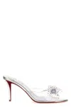 Christian Louboutin Aqua Crystal Clear Floral Red Sole Slide Sandals In Silver