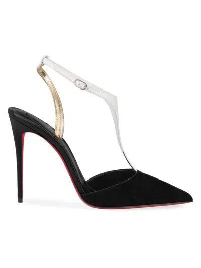 Christian Louboutin Athina 100 Leather-trimmed Suede Pumps In Black
