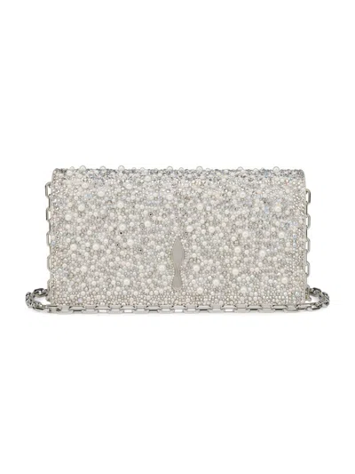 Christian Louboutin Women's Bettina Suede Strass And Pearls Clutch In Silver