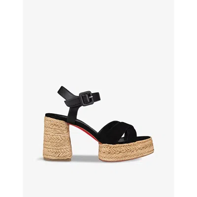 Christian Louboutin Calakala Crisscross Red Sole Espadrille Sandals In Black