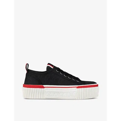 CHRISTIAN LOUBOUTIN CHRISTIAN LOUBOUTIN WOMEN'S BLACK SUPER PEDRO BRAND-EMBELLISHED WOVEN LOW-TOP TRAINERS