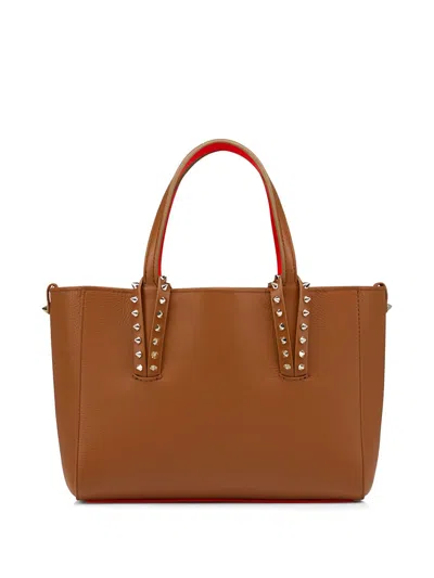 Christian Louboutin Cabata Mini Spiked Textured-leather Tote In Brown