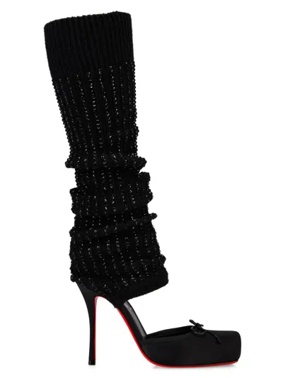 Christian Louboutin Cassia Annmac 100 Satin Satin Leg Warmer Pump In Black